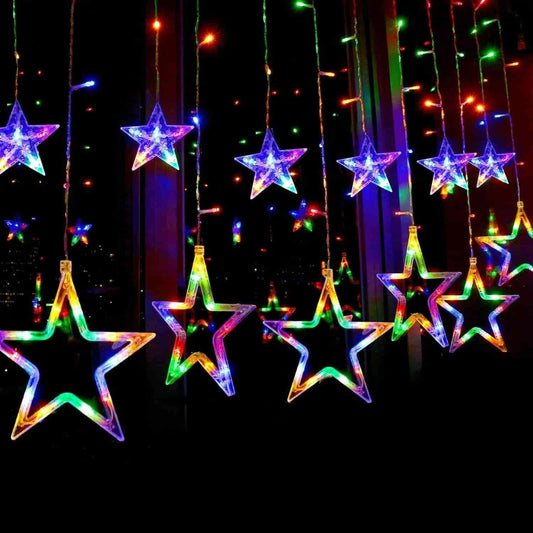 6 Big & 6 Small Star LED String Lights | Decorative Star Curtain Lights for Home, Festivals & Parties